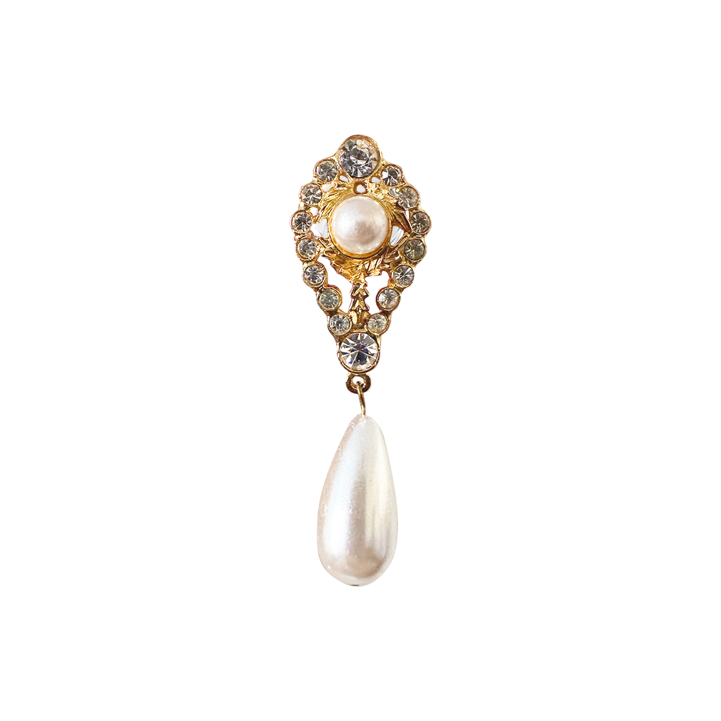 CRYSTAL PEARL TEARDROP DANGLE // YELLOW GOLD