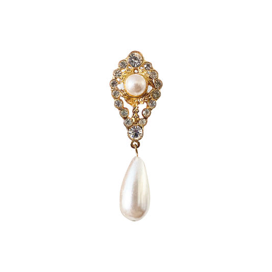 CRYSTAL PEARL TEARDROP DANGLE // YELLOW GOLD