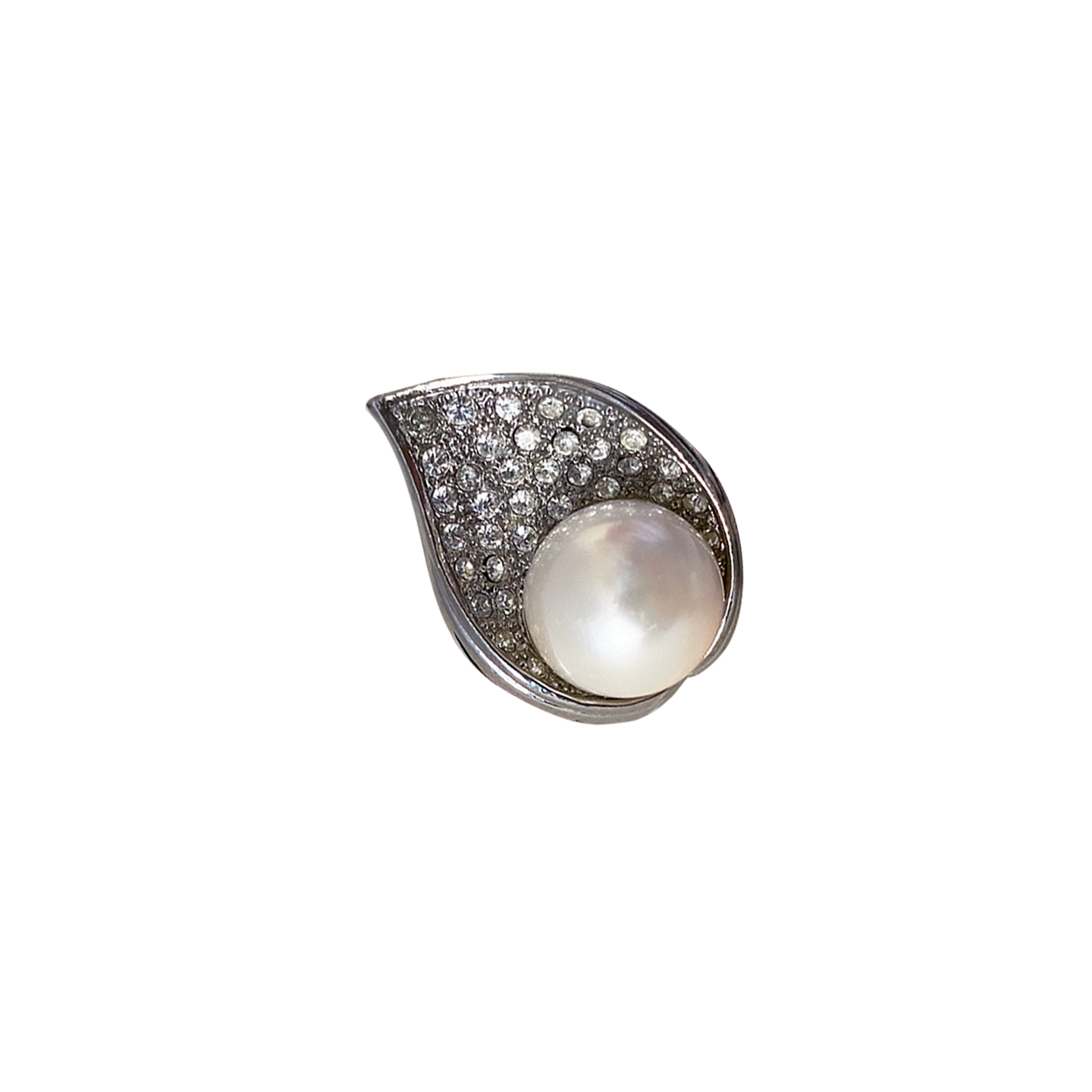 PEARL RHINESTONE HALF SHELL // SILVER