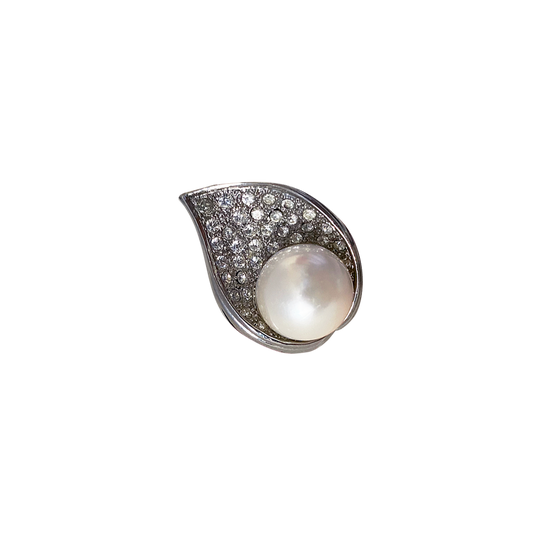 PEARL RHINESTONE HALF SHELL // SILVER