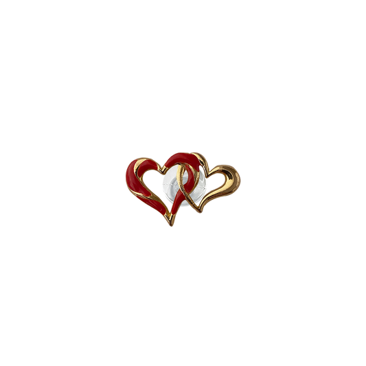 RED ENAMEL INTERLOCKED HEART // GOLD