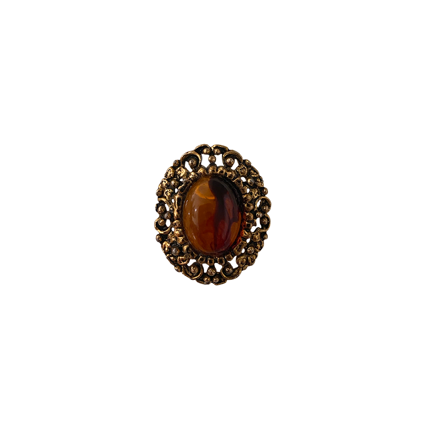 INTRICATE AMBER GLASS MEDALLION  // BRASSY GOLD