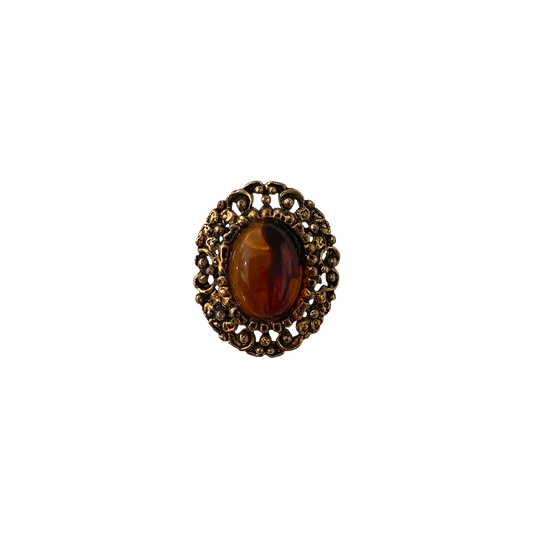 INTRICATE AMBER GLASS MEDALLION  // BRASSY GOLD