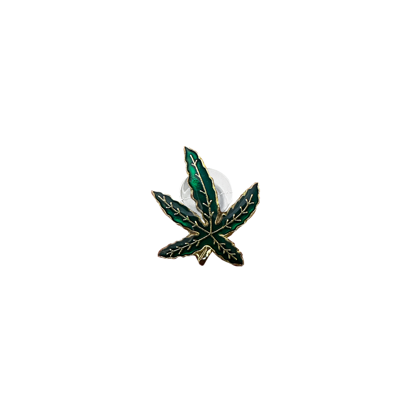 METALLIC GREEN ENAMEL WEED LEAF // GOLD