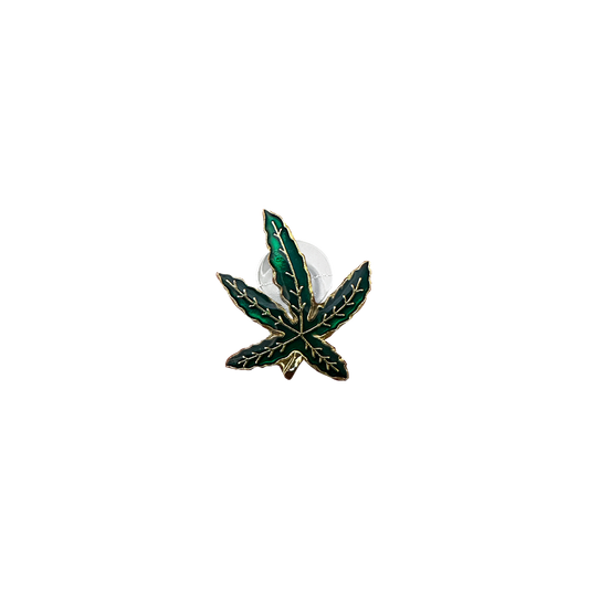 METALLIC GREEN ENAMEL WEED LEAF // GOLD