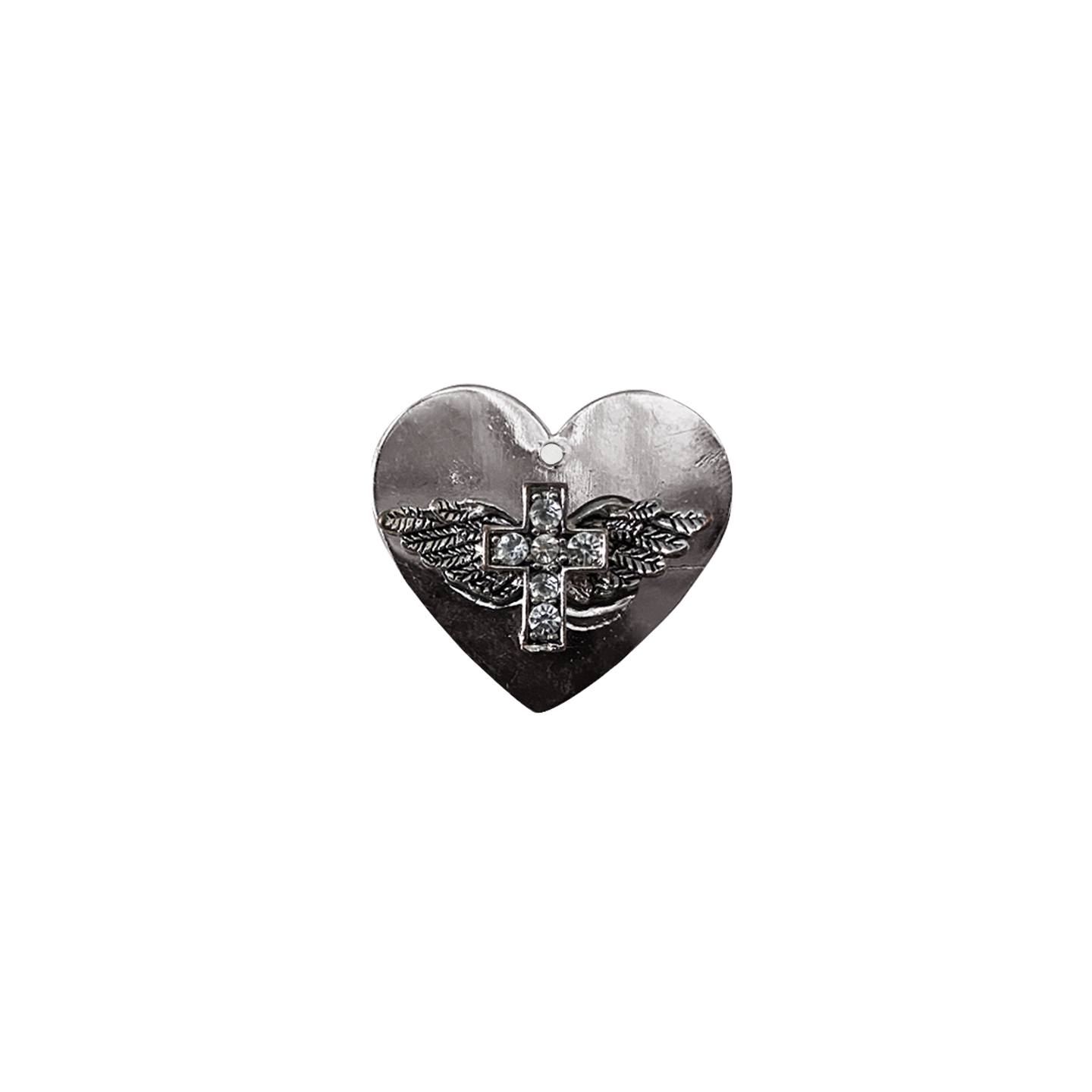 DARK ANGEL RHINESTONE SHINY HEART // SILVER