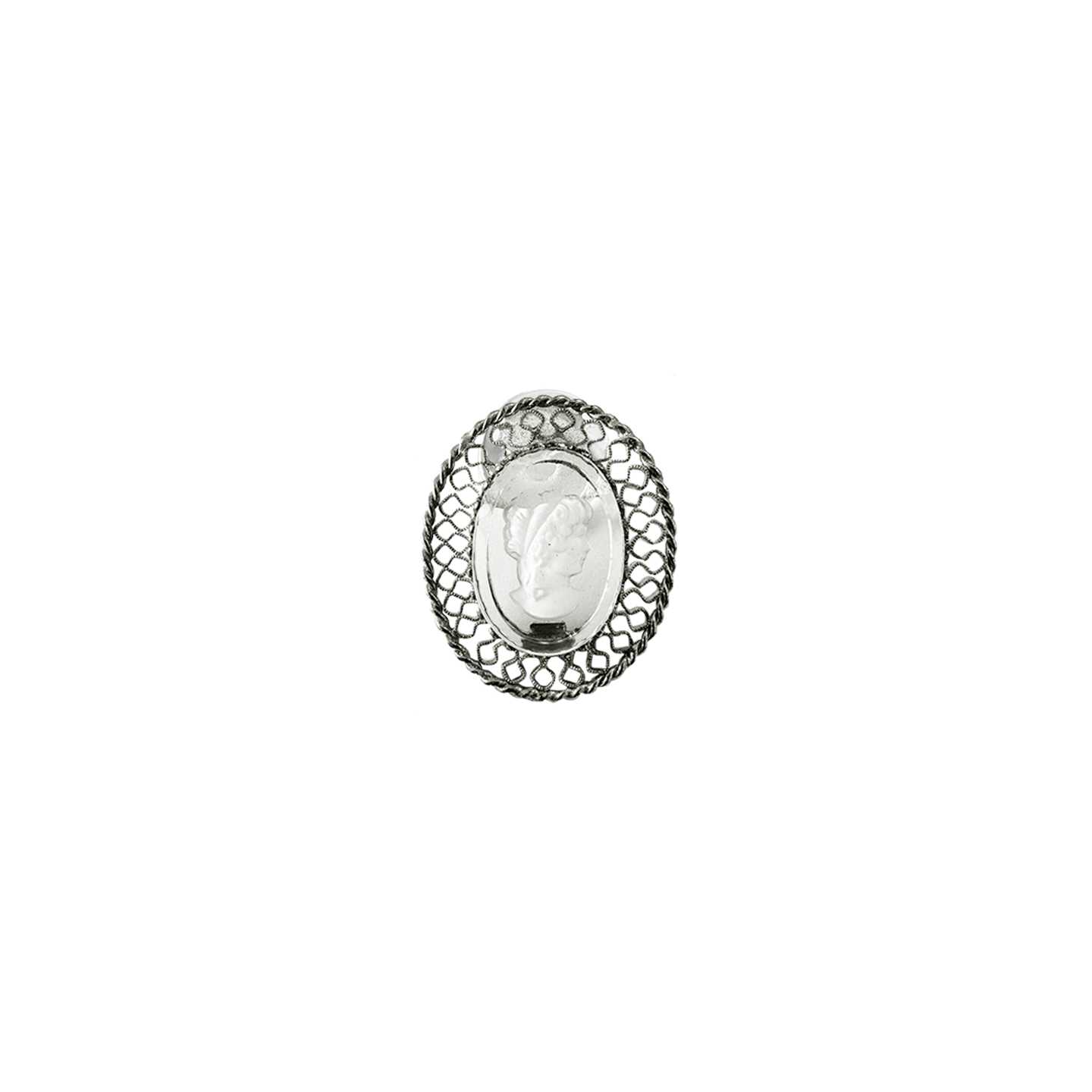 INTRICATE GLASS CAMEO BROOCH // SILVER