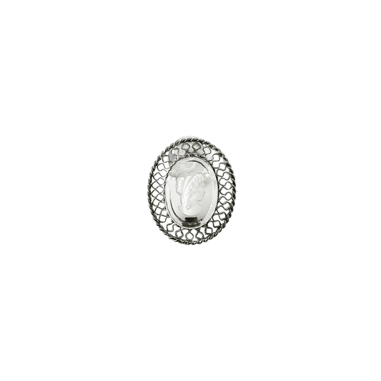 INTRICATE GLASS CAMEO BROOCH // SILVER