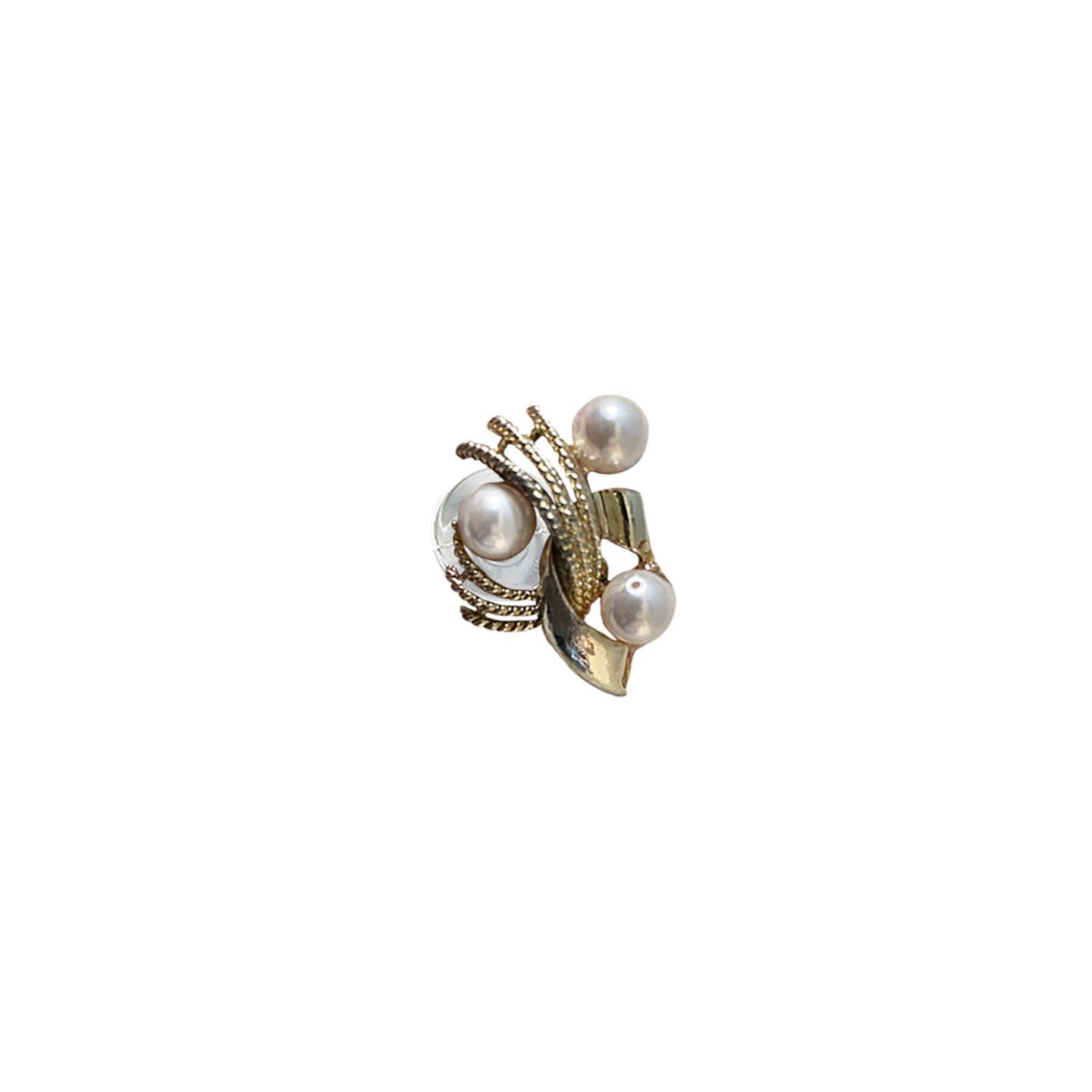 INTERLOCKED METAL TRIPLE GOLD PEARL  // GOLD